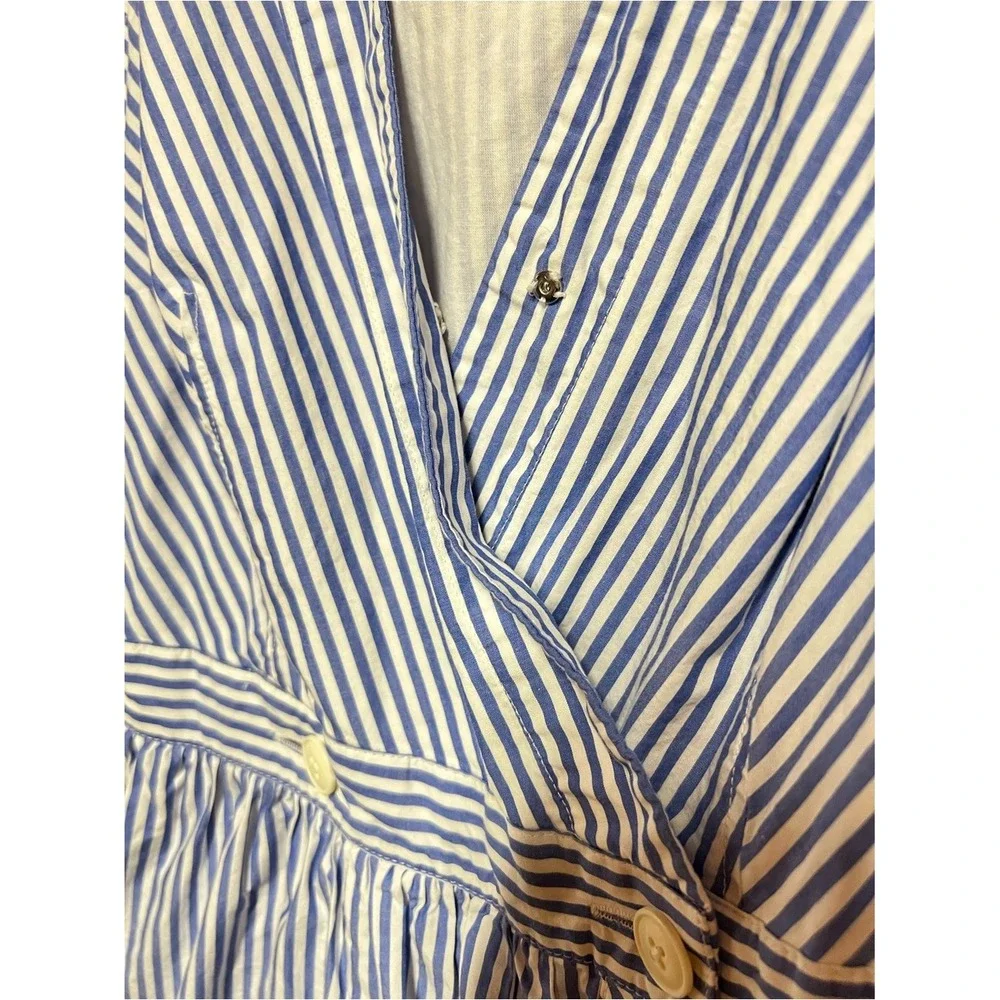 J. Crew Blue and White Striped Sleeveless Wrap Dress